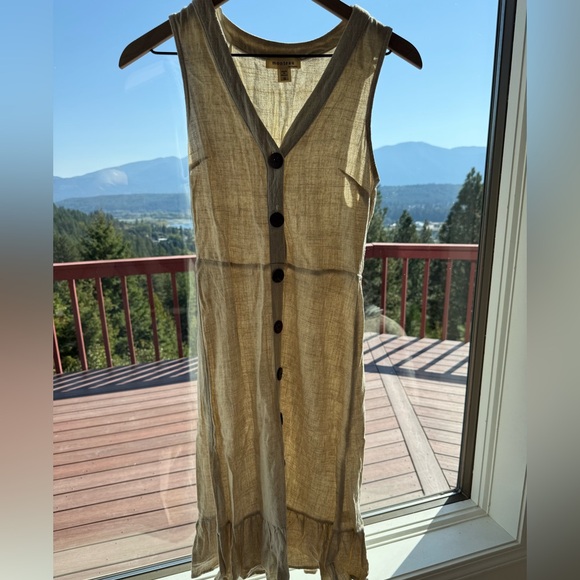 Linen Button Down Midi Length Dress - Picture 1 of 4